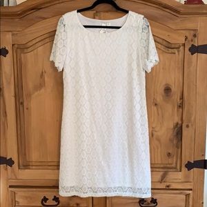 💐WHITE LACE SHORT SLEEVE ABOVE KNEE LENGTH DRESS